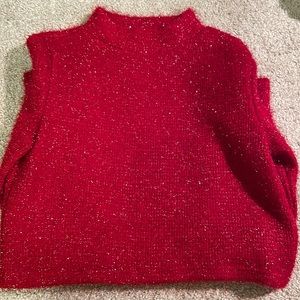 H&M Red Sparkly Fuzzy Cropped Sweater - worn once